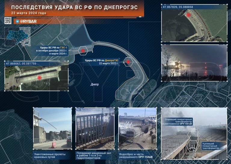 Последствия удара ВС РФ по ДнепроГЭС 22 марта 2024